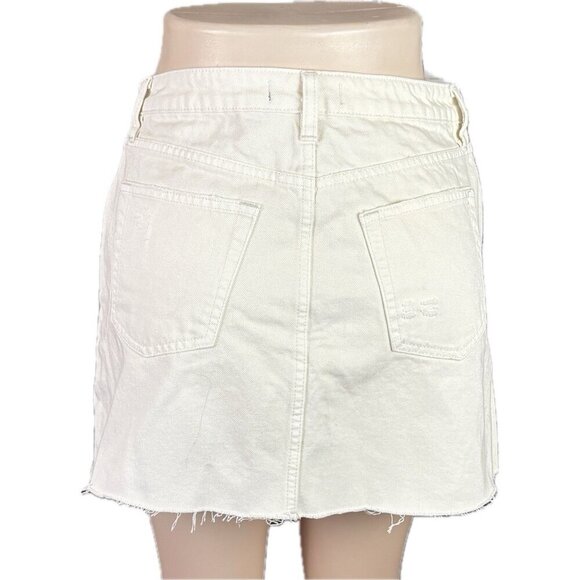 Free People 29 Cream Distressed Button Fly 5 Pocket Cotton Mini Jean Skirt - Picture 4 of 6